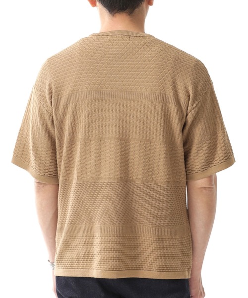 NANO universe（ナノユニバース）の「：地柄切替クルーネックワイドニット／半袖（ニット/セーター・メンズ・ネイビー/ベージュ/グレー・L/M/XL/S）」の7枚目の写真