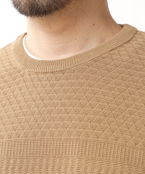 NANO universe（ナノユニバース）の「：地柄切替クルーネックワイドニット／半袖（ニット/セーター・メンズ・ネイビー/ベージュ/グレー・L/M/XL/S）」の9枚目の写真