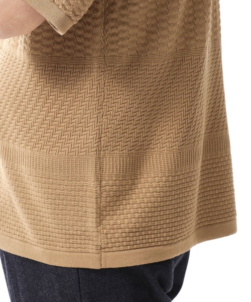 NANO universe（ナノユニバース）の「：地柄切替クルーネックワイドニット／半袖（ニット/セーター・メンズ・ネイビー/ベージュ/グレー・L/M/XL/S）」の11枚目の写真