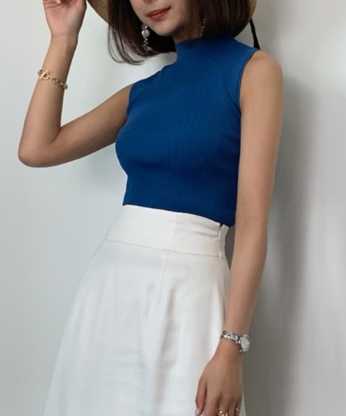 EIMY ISTOIRE(エイミーイストワール)の「ランダムリブノースリーブニット(タンクトップ・レディース・グリーン系その他2/アイボリー/ブラック/ピンク/ブルー/グレイッシュベージュ・FREE)」の6枚目の写真