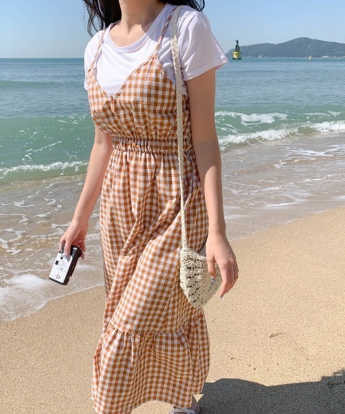 SONA（ソナ）の「SONYUNARA Ｔシャツ+チェックワンピースセット（ワンピース・レディース・スカイブルー/ブラック/オレンジ・FREE）」の10枚目の写真
