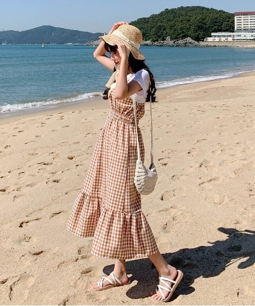 SONA（ソナ）の「SONYUNARA Ｔシャツ+チェックワンピースセット（ワンピース・レディース・スカイブルー/ブラック/オレンジ・FREE）」の16枚目の写真