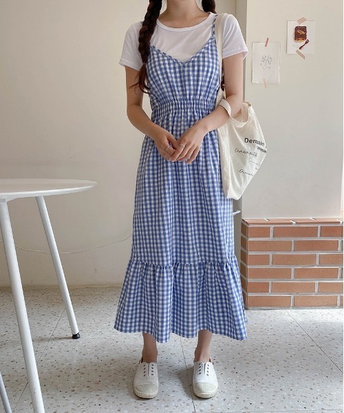 SONA（ソナ）の「SONYUNARA Ｔシャツ+チェックワンピースセット（ワンピース・レディース・スカイブルー/ブラック/オレンジ・FREE）」の20枚目の写真