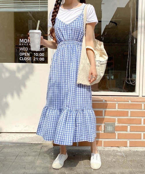 SONA（ソナ）の「SONYUNARA Ｔシャツ+チェックワンピースセット（ワンピース・レディース・スカイブルー/ブラック/オレンジ・FREE）」の17枚目の写真
