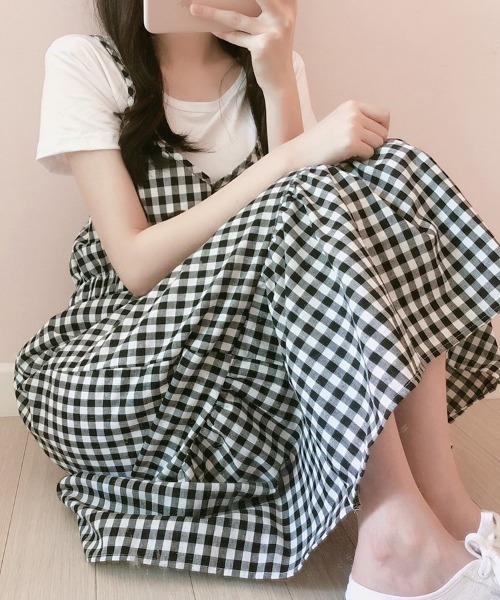 SONA（ソナ）の「SONYUNARA Ｔシャツ+チェックワンピースセット（ワンピース・レディース・スカイブルー/ブラック/オレンジ・FREE）」の21枚目の写真