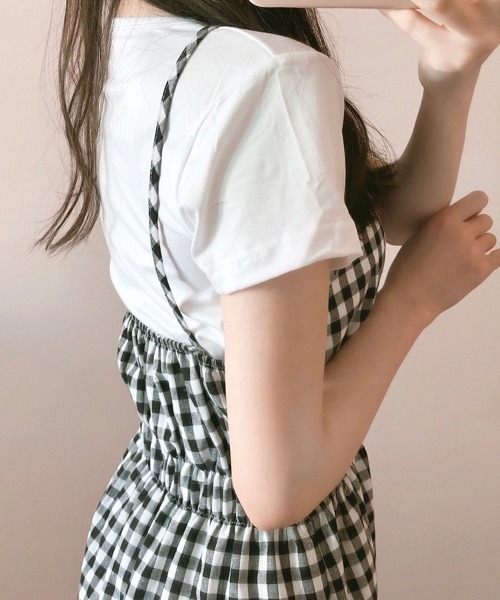 SONA（ソナ）の「SONYUNARA Ｔシャツ+チェックワンピースセット（ワンピース・レディース・スカイブルー/ブラック/オレンジ・FREE）」の18枚目の写真