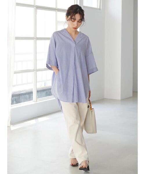スキッパー開襟BIGシャツチュニック*