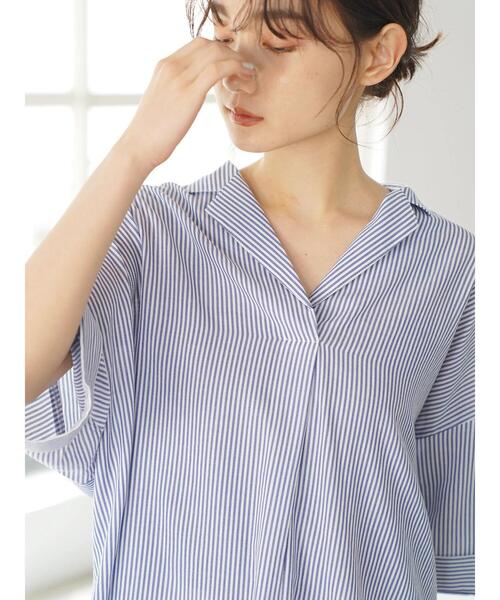 スキッパー開襟BIGシャツチュニック*