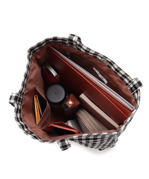 DRESKIP（ドレスキップ）の「◆チェック＆ストライプ柄トート（トートバッグ・レディース・ブラック系1/ベージュ系1/オレンジ系その他3/ネイビー系2・00）」の7枚目の写真