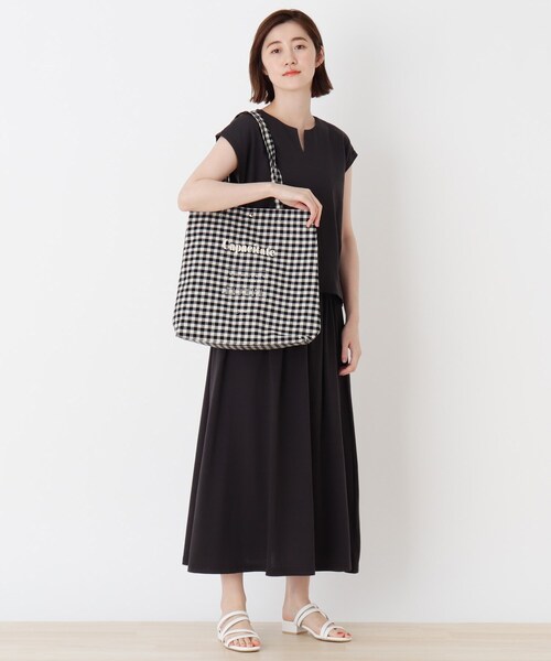 DRESKIP（ドレスキップ）の「◆チェック＆ストライプ柄トート（トートバッグ・レディース・ブラック系1/ベージュ系1/オレンジ系その他3/ネイビー系2・00）」の9枚目の写真