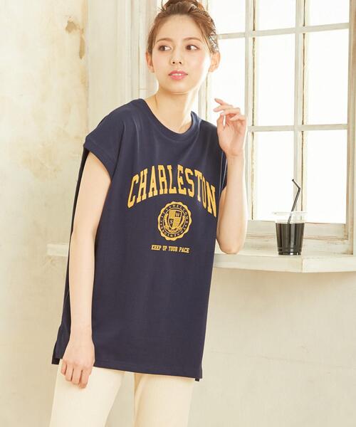 INGNI(イング)の「カレッジフレンチスリーブTシャツ/A(Tシャツ/カットソー・レディース・グレー/オフホワイト/スミクロ/ネイビー系5・M)」の4枚目の写真
