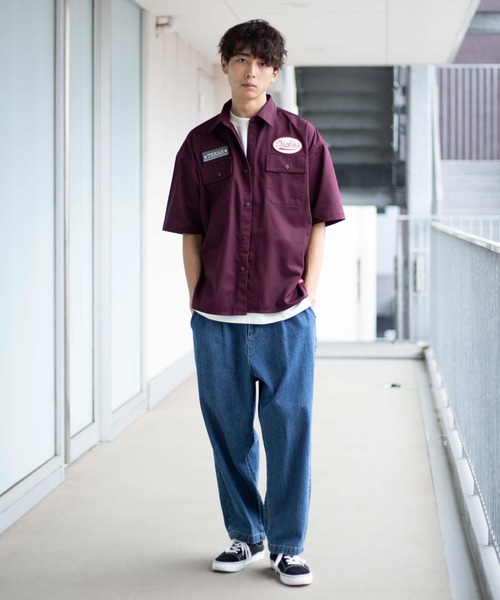 Dickies（ディッキーズ）の「∴WEGO/別注 Dickiesビックシルエット5分袖ワークシャツ（シャツ/ブラウス・メンズ・ダークグリーン/ベージュ/ワイン・MEDIUM/LARGE）」の5枚目の写真