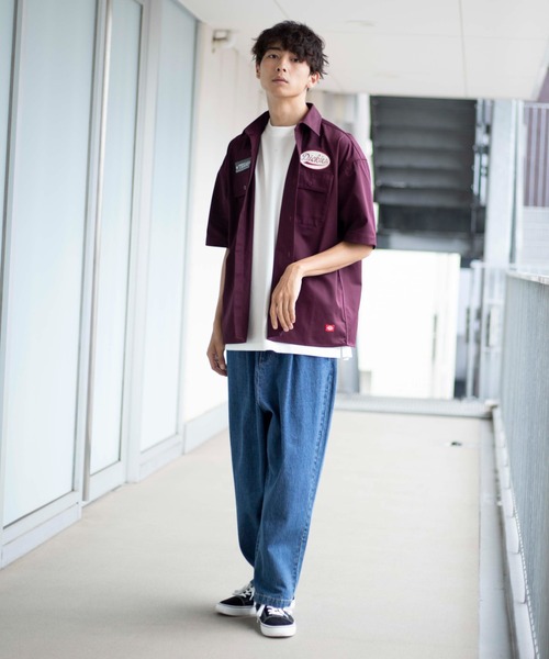 Dickies（ディッキーズ）の「∴WEGO/別注 Dickiesビックシルエット5分袖ワークシャツ（シャツ/ブラウス・メンズ・ダークグリーン/ベージュ/ワイン・MEDIUM/LARGE）」の6枚目の写真
