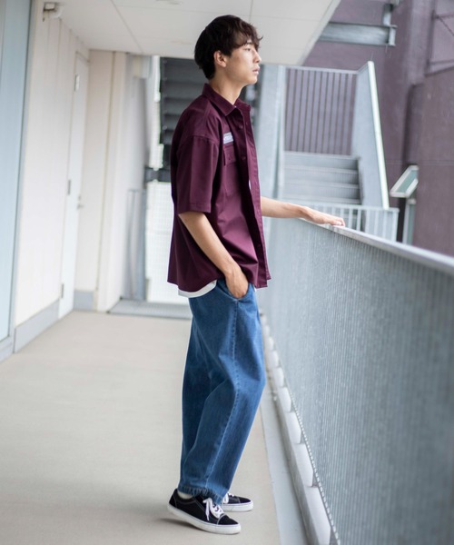 Dickies（ディッキーズ）の「∴WEGO/別注 Dickiesビックシルエット5分袖ワークシャツ（シャツ/ブラウス・メンズ・ダークグリーン/ベージュ/ワイン・MEDIUM/LARGE）」の7枚目の写真