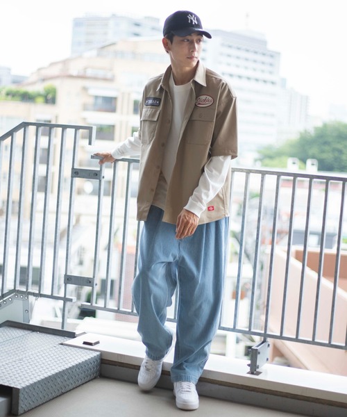 Dickies（ディッキーズ）の「∴WEGO/別注 Dickiesビックシルエット5分袖ワークシャツ（シャツ/ブラウス・メンズ・ダークグリーン/ベージュ/ワイン・MEDIUM/LARGE）」の22枚目の写真