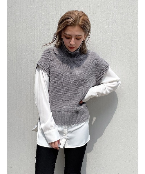 ENVYM（アンビー）の「ブロークンニットドッキングＳＨ（シャツ/ブラウス・レディース・ホワイト/ブラック/グレー・FREE）」の3枚目の写真