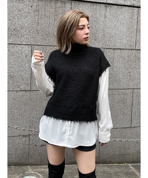 ENVYM（アンビー）の「ブロークンニットドッキングＳＨ（シャツ/ブラウス・レディース・ホワイト/ブラック/グレー・FREE）」の2枚目の写真