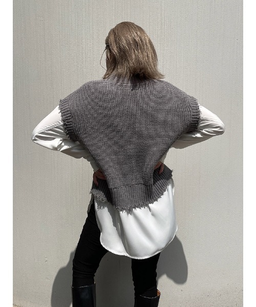 ENVYM（アンビー）の「ブロークンニットドッキングＳＨ（シャツ/ブラウス・レディース・ホワイト/ブラック/グレー・FREE）」の4枚目の写真