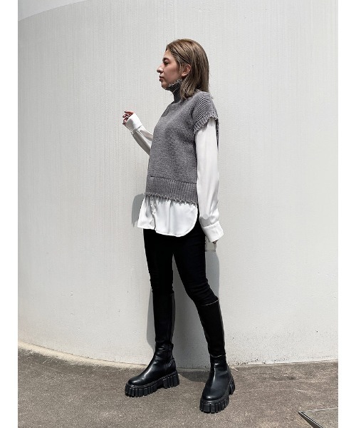 ENVYM（アンビー）の「ブロークンニットドッキングＳＨ（シャツ/ブラウス・レディース・ホワイト/ブラック/グレー・FREE）」の5枚目の写真