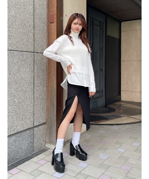 ENVYM（アンビー）の「ブロークンニットドッキングＳＨ（シャツ/ブラウス・レディース・ホワイト/ブラック/グレー・FREE）」の7枚目の写真