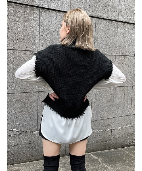 ENVYM（アンビー）の「ブロークンニットドッキングＳＨ（シャツ/ブラウス・レディース・ホワイト/ブラック/グレー・FREE）」の8枚目の写真