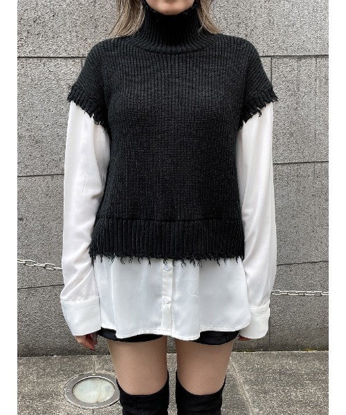 ENVYM（アンビー）の「ブロークンニットドッキングＳＨ（シャツ/ブラウス・レディース・ホワイト/ブラック/グレー・FREE）」の9枚目の写真