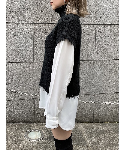 ENVYM（アンビー）の「ブロークンニットドッキングＳＨ（シャツ/ブラウス・レディース・ホワイト/ブラック/グレー・FREE）」の10枚目の写真