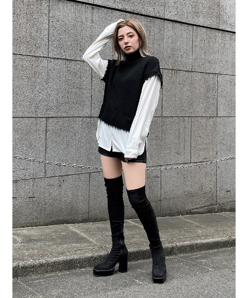 ENVYM（アンビー）の「ブロークンニットドッキングＳＨ（シャツ/ブラウス・レディース・ホワイト/ブラック/グレー・FREE）」の12枚目の写真