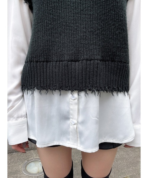 ENVYM（アンビー）の「ブロークンニットドッキングＳＨ（シャツ/ブラウス・レディース・ホワイト/ブラック/グレー・FREE）」の14枚目の写真