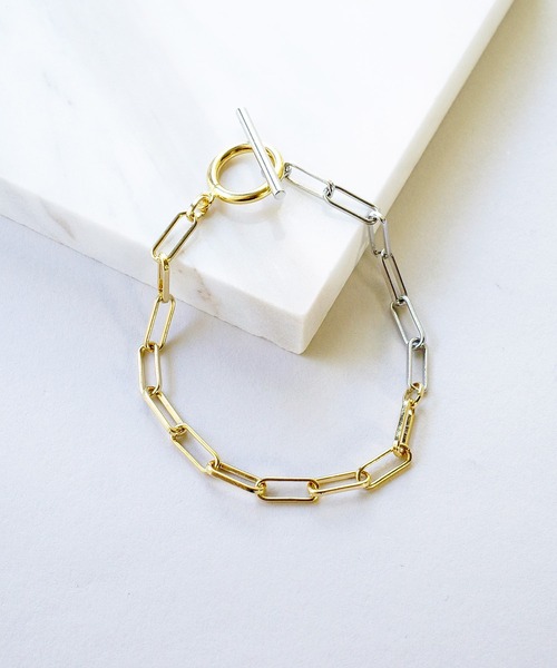 SIGNAL(シグナル)の「【SIGNAL/シグナル】 Square Chain Bracelet / スクエアチェーンブレスレット(ブレスレット・レディース・シルバー×ゴールド/シルバー/ゴールド・16.5cm)」の2枚目の写真