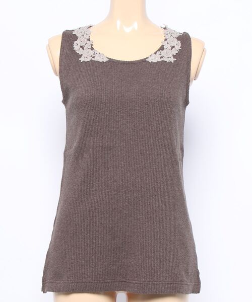 Samansa Mos2（サマンサ モスモス）の「パーツレース付ノースリーブ（Tシャツ/カットソー・レディース・ブラック/ダークブラウン/ベージュ/オフホワイト・ﾌﾘ-）」の3枚目の写真