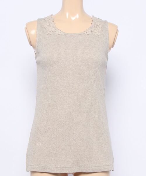 Samansa Mos2（サマンサ モスモス）の「パーツレース付ノースリーブ（Tシャツ/カットソー・レディース・ブラック/ダークブラウン/ベージュ/オフホワイト・ﾌﾘ-）」の4枚目の写真