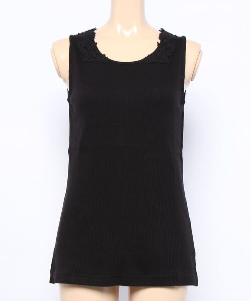 Samansa Mos2（サマンサ モスモス）の「パーツレース付ノースリーブ（Tシャツ/カットソー・レディース・ブラック/ダークブラウン/ベージュ/オフホワイト・ﾌﾘ-）」の2枚目の写真