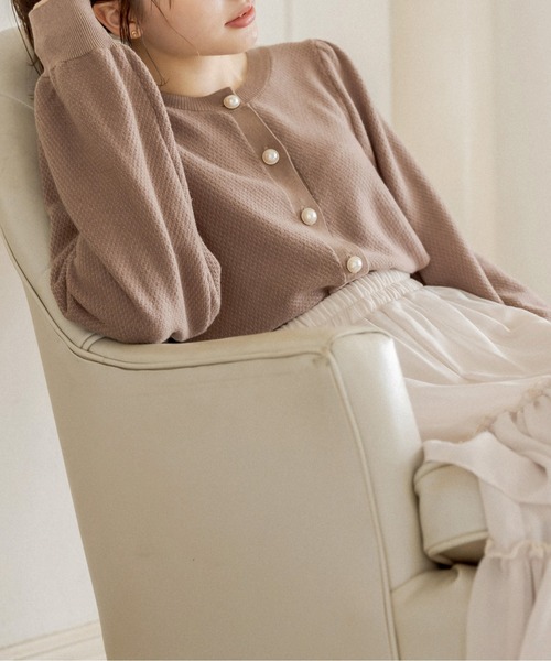 OLIVE des OLIVE（オリーブデオリーブ）の「パールボタンクルーネックカーディガン（カーディガン/ボレロ・レディース・グレー/ライトブラウン/ミント・FREE）」の14枚目の写真