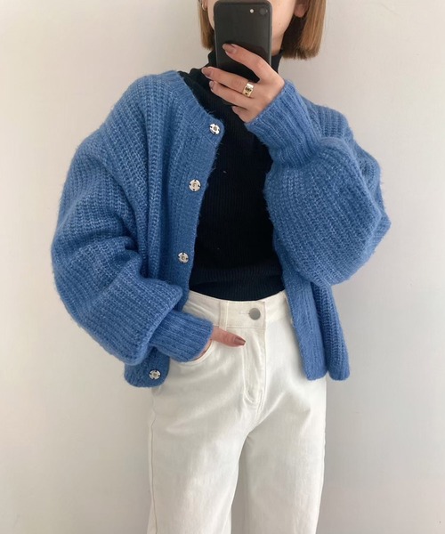 Edit Sheen（エディットシーン）の「ボリュームニットカーデ（カーディガン/ボレロ・レディース・ベージュ/スモークピンク/モカ/グレー/ブルー・MEDIUM）」の4枚目の写真