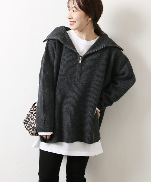 JOURNAL STANDARD(ジャーナルスタンダード)の「ウォッシャブルウール ハーフジップニット(ニット/セーター・レディース・チャコールグレー/ブラック/ホワイト系その他・FREE)」の3枚目の写真