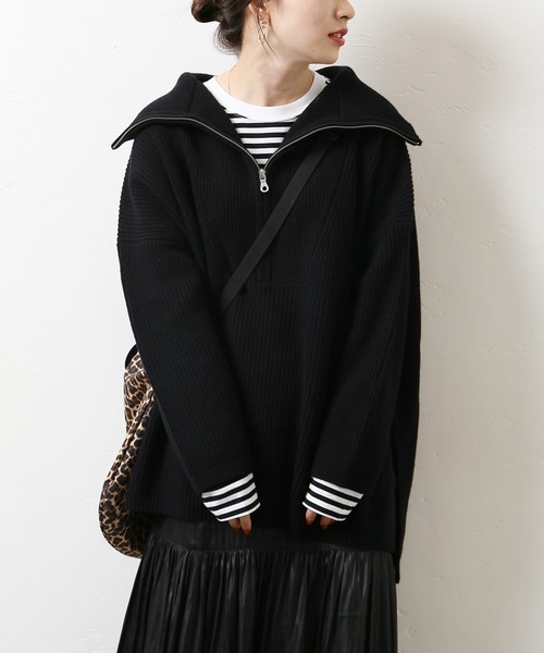 JOURNAL STANDARD(ジャーナルスタンダード)の「ウォッシャブルウール ハーフジップニット(ニット/セーター・レディース・チャコールグレー/ブラック/ホワイト系その他・FREE)」の2枚目の写真