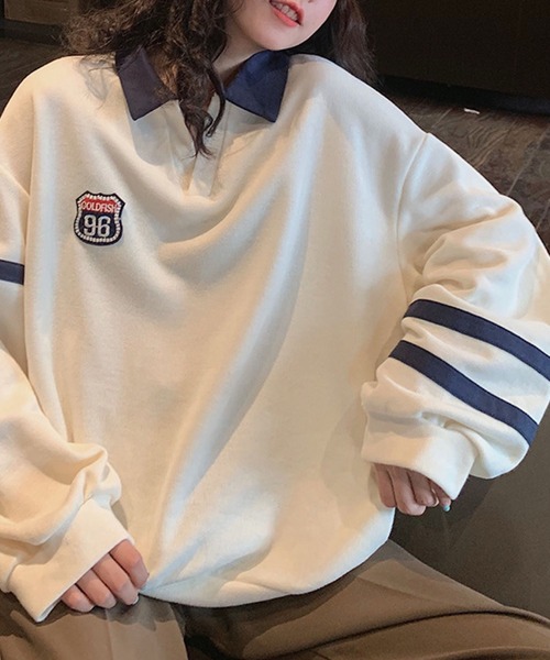 meJane（ミージェーン）の「GOLD FISH96ロゴワッペンビックシルエットポロシャツ【ZOZOTOWN限定】（ポロシャツ・レディース・ホワイト/レッド・FREE）」の11枚目の写真