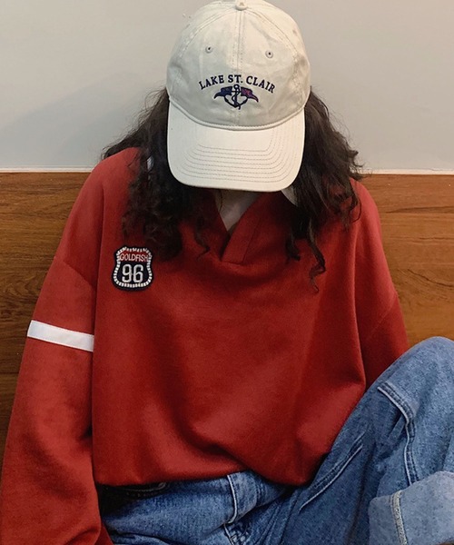 meJane（ミージェーン）の「GOLD FISH96ロゴワッペンビックシルエットポロシャツ【ZOZOTOWN限定】（ポロシャツ・レディース・ホワイト/レッド・FREE）」の10枚目の写真