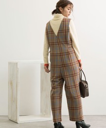 起毛チェックVネックオールインワン