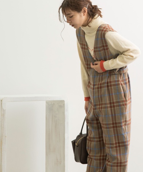 POU DOU DOU（プードゥドゥ）の「起毛チェックVネックオールインワン（サロペット/オーバーオール・レディース・ブラウン/グレー・3）」の12枚目の写真