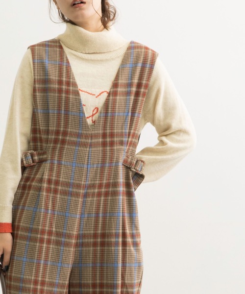 POU DOU DOU（プードゥドゥ）の「起毛チェックVネックオールインワン（サロペット/オーバーオール・レディース・ブラウン/グレー・3）」の19枚目の写真