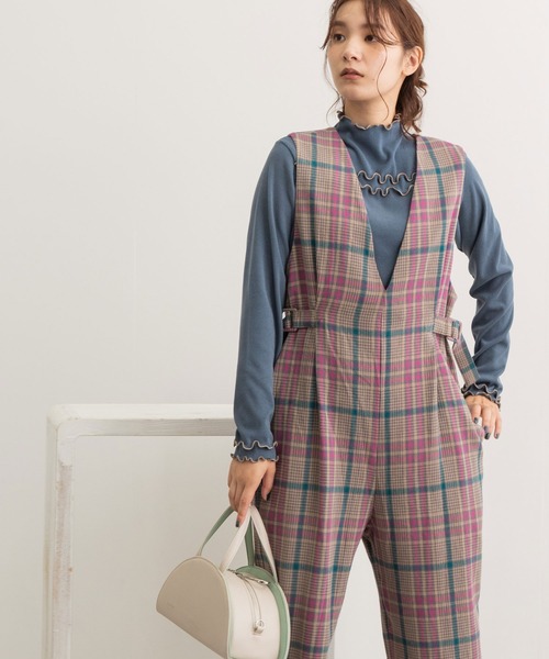 POU DOU DOU（プードゥドゥ）の「起毛チェックVネックオールインワン（サロペット/オーバーオール・レディース・ブラウン/グレー・3）」の18枚目の写真