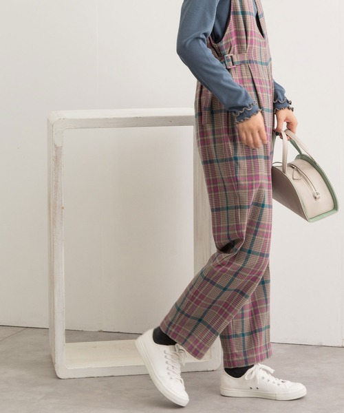 POU DOU DOU（プードゥドゥ）の「起毛チェックVネックオールインワン（サロペット/オーバーオール・レディース・ブラウン/グレー・3）」の5枚目の写真