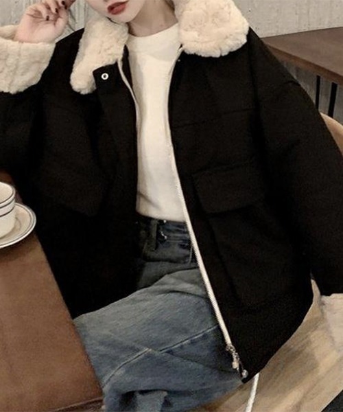 FRP(エフアールピー)の「YUGA フェイクムートン ボア ブルゾン ショートジャケットコート(ダウンジャケット/コート・レディース・ブラック/ライトブルー/イエロー/ピンク・FREE)」の19枚目の写真