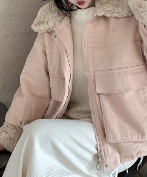 FRP(エフアールピー)の「YUGA フェイクムートン ボア ブルゾン ショートジャケットコート(ダウンジャケット/コート・レディース・ブラック/ライトブルー/イエロー/ピンク・FREE)」の16枚目の写真