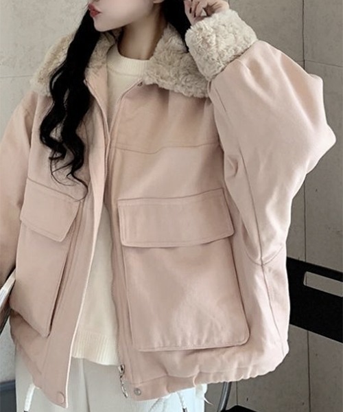 FRP(エフアールピー)の「YUGA フェイクムートン ボア ブルゾン ショートジャケットコート(ダウンジャケット/コート・レディース・ブラック/ライトブルー/イエロー/ピンク・FREE)」の14枚目の写真