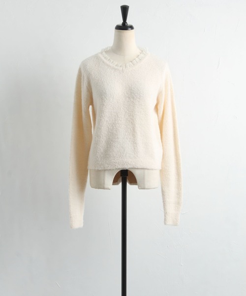 tocco closet（トッコ　クローゼット）の「オーガンジーフリル付きシャギーニット（ニット/セーター・レディース・モカ/オフホワイト・M）」の12枚目の写真