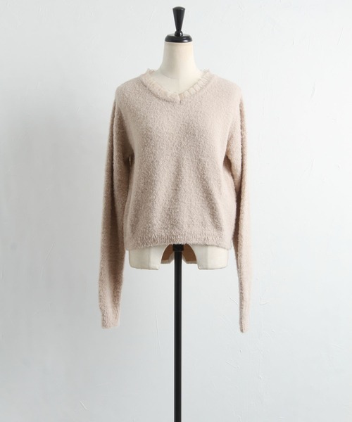 tocco closet（トッコ　クローゼット）の「オーガンジーフリル付きシャギーニット（ニット/セーター・レディース・モカ/オフホワイト・M）」の13枚目の写真