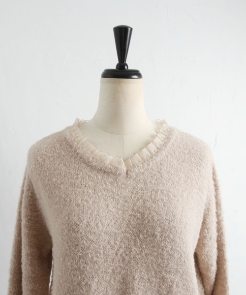 tocco closet（トッコ　クローゼット）の「オーガンジーフリル付きシャギーニット（ニット/セーター・レディース・モカ/オフホワイト・M）」の16枚目の写真